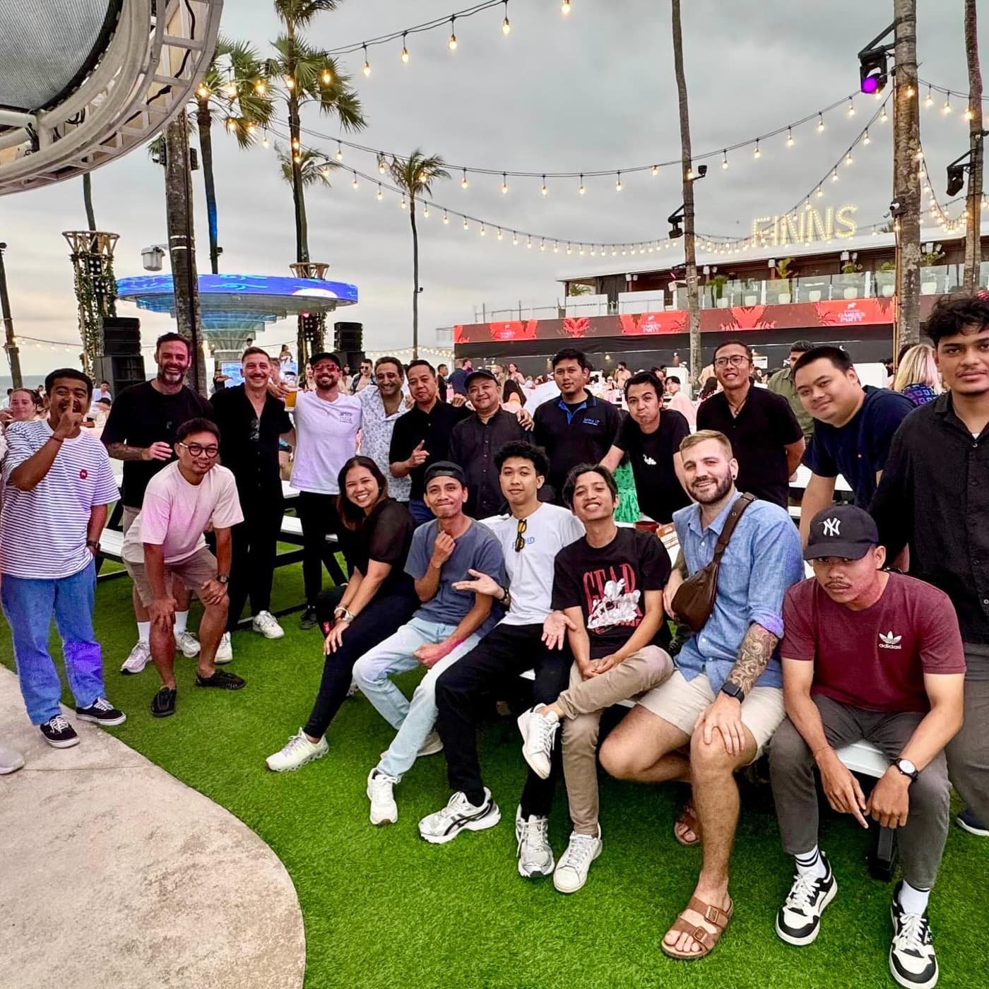 Justin Hannan with the team at FINNS Beach Club